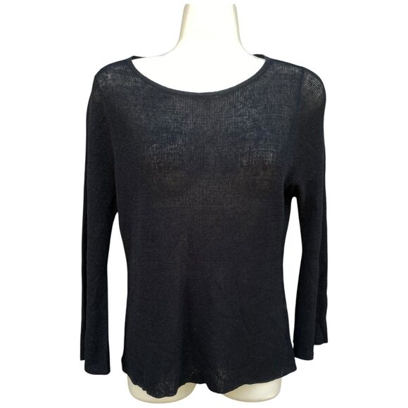 Eileen Fisher Black Linen Blend Pullover Sheer Breathable sweater sz Small S/P - Picture 1 of 12